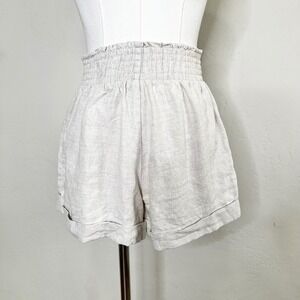 Reformation Mila Linen High Waisted Paperbag Shorts Size Small Beige Cuffed